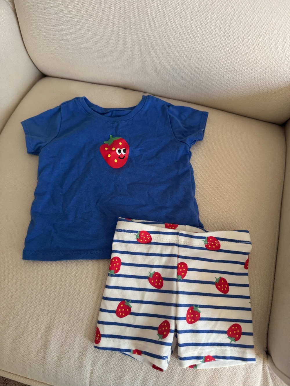12 month strawberry t-shirt and biker shorts set